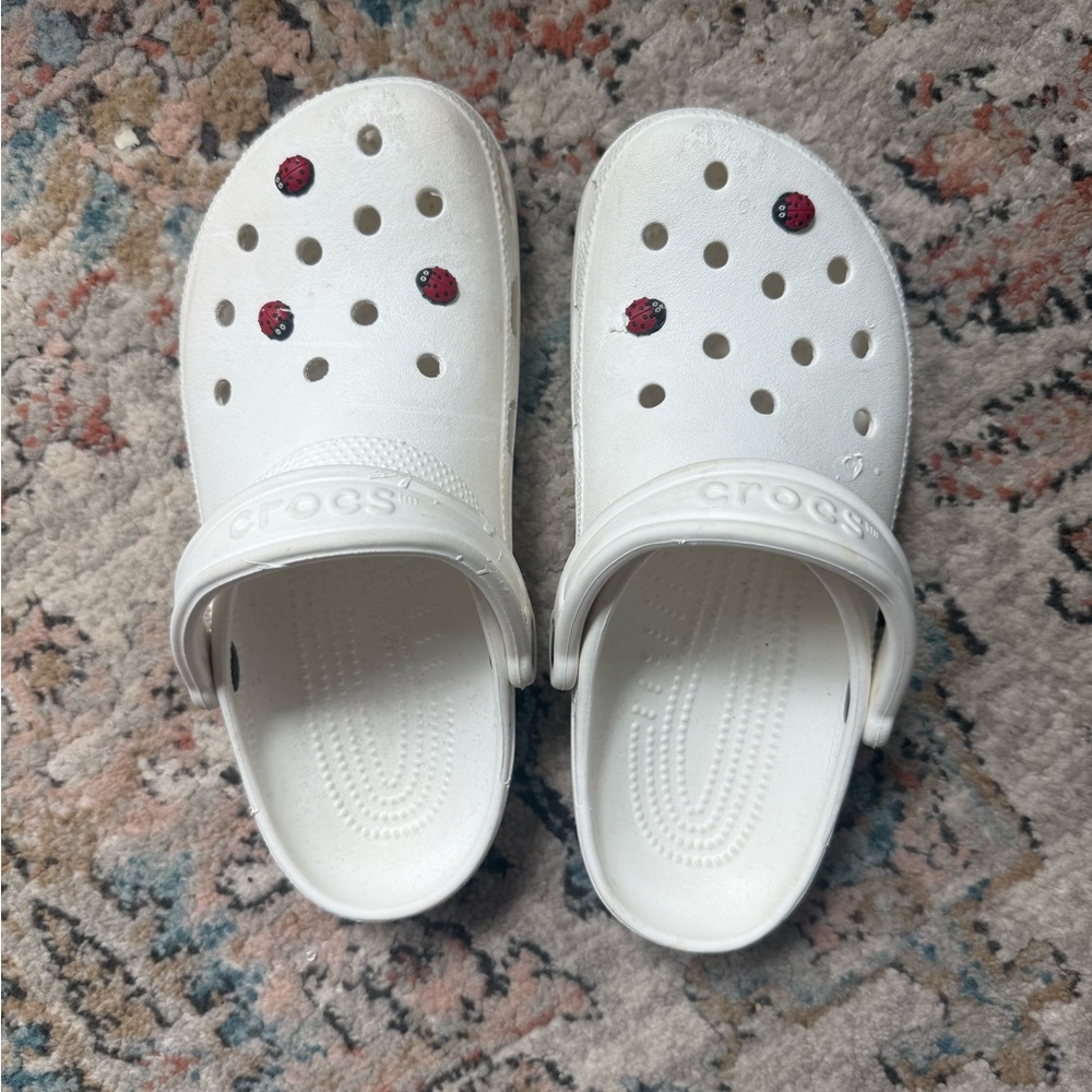 CROCS White and Red Sandals with Perforated Design